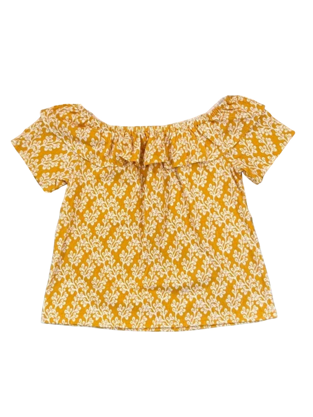 NWT LOFT Gold & Ivory Floral Crinkle Off The Shoulder Top